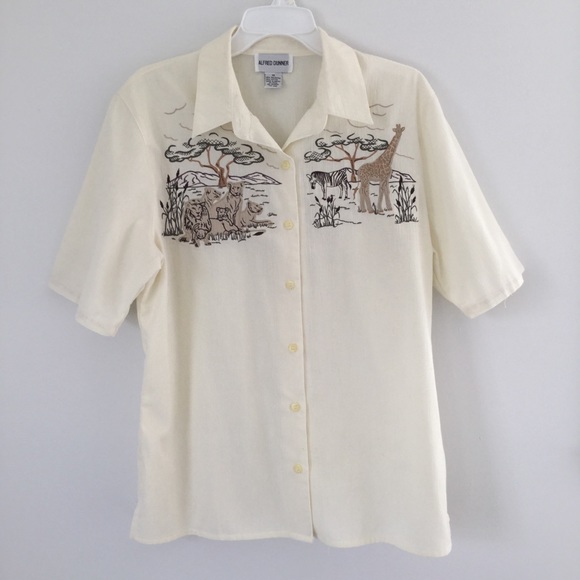 Alfred Dunner Tops - Embroidered Jungle Animals Camp Shirt